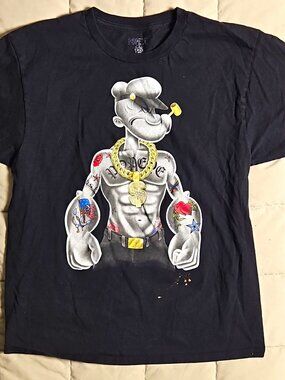 Popeye Men's Black Graphic Cotton T-Shirt Size XL